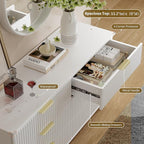 Lulive White Dresser for Bedroom Wood Dressers Chest of Drawers, Fluted 53.2" Wide Modern Long Dresser TV Stand 6 Drawers for Bedroom, Closet, Living Room, Hallway (White)