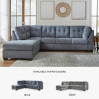 Signature Design by Ashley Marleton Contemporary Left-Arm Facing Tufted 2-Piece Sectional with Chaise and Loose Seat Cushions, Blue