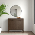 SIMPLIHOME Harper Solid Hardwood 40 inch Wide Mid Century Modern Entryway Storage Cabinet in Walnut Brown for The Living Room, Entryway and Family Room