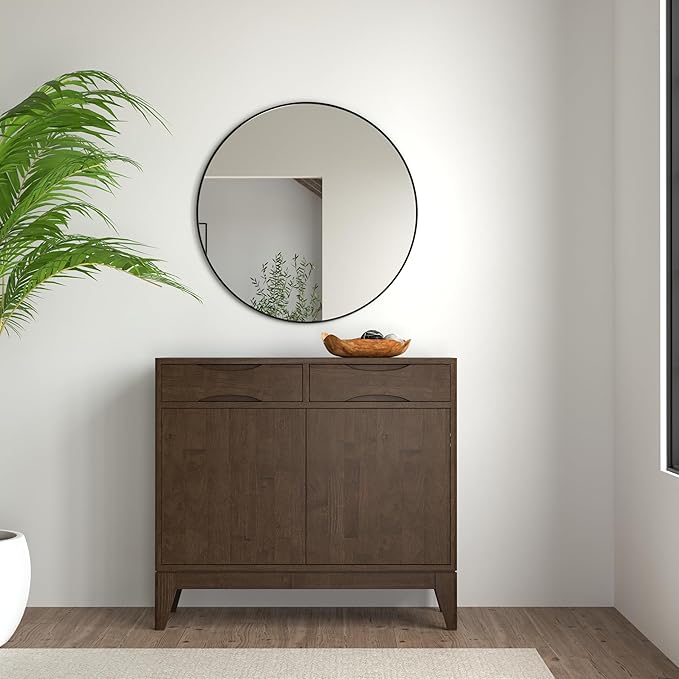 SIMPLIHOME Harper Solid Hardwood 40 inch Wide Mid Century Modern Entryway Storage Cabinet in Walnut Brown for The Living Room, Entryway and Family Room