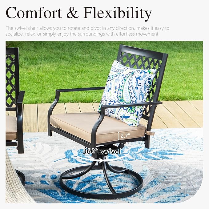 Sophia & William Patio Dining Chair Set of 2, Outdoor Metal Swivel Rocking Chairs with Cushion, for Garden Backyard Bistro