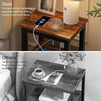 VECELO Modern Nightstands with Charging Station,Side End Table Night Stand with Storage Shelf for Small Spaces, Bedroom,Living Room
