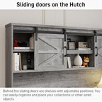 Farmhouse 67''H Executive Desk with Hutch & 5 Drawers, Rustic Office Desks Computer Desks with Charging Station, File Drawers and Storage Cabinets, Wood Workspace for Home Office & Study.（Grey）.