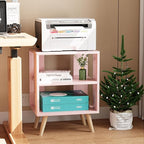 Night Stand, Pink Kids Nightstand, Modern End Table with Open Storage, 2-Tier Nursery Bedside Table for Small Space, Living Room, Bedroom