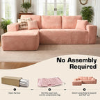 106" Cloud Sectional Couch with L-Shape Chaise, No Assembly Modular Sofa, Deep Seat Plush Corduroy Boneless Couched for Living Room (Pink Plush Corduroy, Left Facing Chaise)