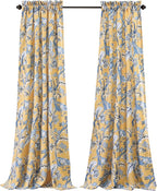Lush Decor Dolores Light Filtering Window Panels, Pair, 52" W x 108" L, Yellow - Floral Curtains for Bedroom - Vintage Curtains - Coquette Room Decor