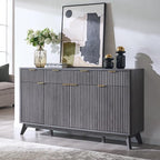 OKD Fluted Storage Cabinet with Drawers, 60" Morden Buffet Sideboard Coffee Bar Cabinet with 4 Doors and 3 Drawers for Dining Room, Living Room,Hallway (Dark Alder)
