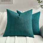 FUTEI Teal Chenille Throw Pillow Covers 18x18 Inch Set of 2,Soft Striped & Diamond Textured Cushion Cases,Modern Home Decor for Couch Living Room