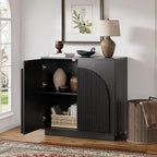 win2win Fluted Sideboard Buffet Cabinet with Storage, 31.5" Modern Accent Cabinet with Double-Layered Arch Doors, Small Wood Console Credenza for Living Room, Dining Room, Entryway, Hallway, Black