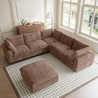 Modular Sectional Couch, Convertible L Shaped Sofa for Living Room, Deep Seat Cloud Sectional Couch, 5 Seat Comfy Modular Sofa, Cushion Covers Removable, Brown