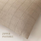 Foindtower Set of 2 Decorative Linen Check Throw Pillow Covers Neutral Farmhouse Vintage Cushion Covers Modern Coastal Boho Home Decor for Sofa Chair Couch Bedroom Living Room,26×26 Inch,Camel