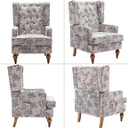Mid-Century Accent Chair, Upholstered Arm Chair Linen Fabric Side Chair with High Back Solid Wooden Legs, Comfy Reading Chair for Living Room Bedroom, Floral Pattern