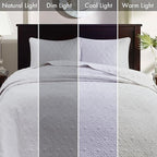 Madison Park Quebec Reversible Quilt Set Damask Design, Double Sided Stitching All Season, Lightweight Bedspread Bedding Set, Matching Sham, White, Twin(81"x110") 2 Piece