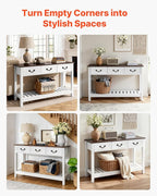 VEVOR 47 in Console Table, Farmhouse Desk Behind The Couch with Drawers and Bottom Storage Shelf, Wooden Rectangle Entrance Narrow Sofa Table for Hallway, Bedroom, Living Room, Foyer, Brown + White