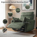 Swivel Recliner Chair for Adults, Corduroy Nursery Glider Rocking Chair, Armchair with 2 Pillows, Comfy High Back Reclining for Small Spaces, Nursery Bedroom Living Room (Corduroy Green, 1 Pack)