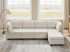 VANOMi 4 Seat Modular Sectional Sofa with Ottoman, 118" Cloud Sofas & Couches, Cozy Chenille Sectional Couches for Living Room, Apartment, Office, Beige, L Shaped