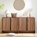 BERRYMERRY 2 Door Fluted Sideboard Buffet Cabinet with Storage, Modern Wood Cabinet with Adjustable Shelves for Living Room, Dining Room (Brown 4 Doors)