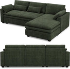 Belffin Large Modular Sectional Sofa with Deep Chaise, 104" Corduroy L Shaped Couch with 9" Soft Dual-Layer Seats Cushion for Living Room, Apartment, Green
