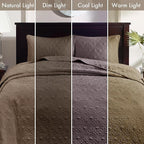 Madison Park Quebec Reversible Damask Design, Double Sided Quilting All Season, Lightweight Coverlet Bedspread Bedding Set, Matching-Shams, King(120"x118"), Mocha