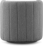 CHERS Rivet Mid-Century Modern Swivel Armchair, Bouclé Fabric Channel-Tufted Accent Chair, 360-Degree Rotating Lounge Chair with Ergonomic Design for Living Room, Bedroom, Home Theater, Gray