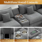 HYJT-H&K 145" U Shaped Cloud Couch Modular Gray Sectional Couches for Living Room, Comfy Fluffy Chenille Oversized Cloud Sectional Couch Large 6 Seat Sectionals Sofa Set Central Console USB Port