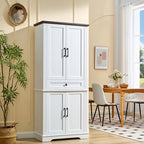 71" White Tall Pantry Cabinet with Drawer and Adjustable Shelves, Modern Storage Cabinet with Doors, Kitchen Buffet Cabinet, Food Pantry Storage Cabinet, Coffee Bar, Living Room and Dining Room