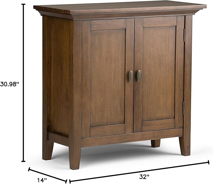 SIMPLIHOME Redmond SOLID WOOD 32 inch Wide Transitional Low Storage Cabinet in Rustic Natural Aged Brown for the Living Room, Entryway and Family Room