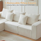 101" Cloud Couch Sectional, Corduroy Boneless Couch with L Shape Chair, All-Foam Compressed Sofa for Living Room, No Assembly Required (Beige)