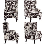 Mid-Century Accent Chair, Upholstered Arm Chair Linen Fabric Side Chair with High Back Solid Wooden Legs, Comfy Reading Chair for Living Room Bedroom, Milk Cow