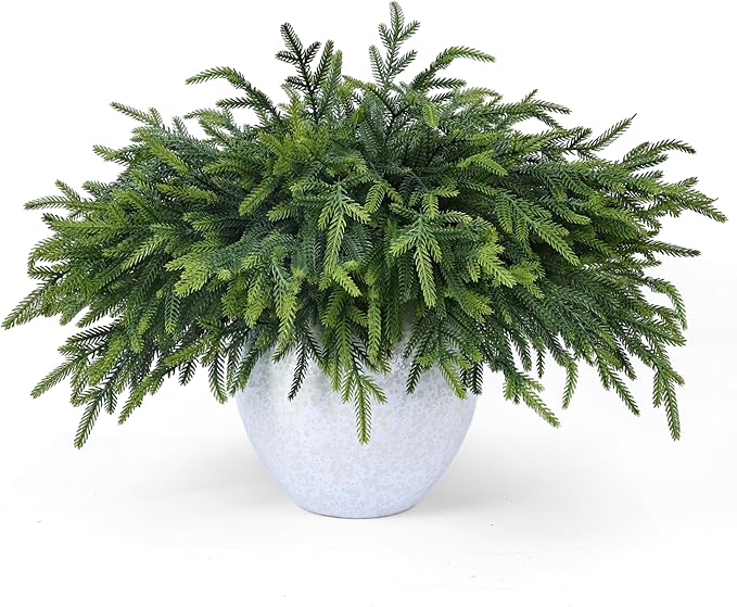24 Pcs Pine Branches Artificial Green Pine Stem - Real Touch Christmas Greenery Pines Branch for Vase DIY Crafts Flower Arrangement Home Indoor Christmas Decor(18 Inch)