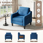 Accent Chair for Living Room Modern Linen Upholstered Armchair Side Wooden Fabric Sofa Chair with Foldable Table 2 Side Pockets Comfy Reading Chair for Bedroom