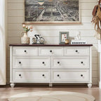 7 Drawers Dresser for Bedroom, Farmhouse 54" Wide Wood Dressers Chest of Drawers, Vintage Design TV Stand, Rustic Storage Dresser Organizer with Metal Handle Closet for Living Room, Hallway