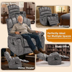 Tall Man Oversized Dual Motor Power Lift Recliner w/Heat Massage, Large Lay Flat Sleeper Electric Recliner with Extended Footrest for Elderly, Lumbar Pillow, USB & Type-C Ports, Plush-Gray