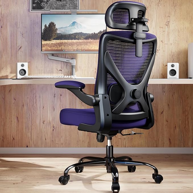 Office Chair - Ergonomic Office Chair with Back Support, Ergonomic Computer Chair - Home Office Desk Chairs, 330lbs Wide Seat Big and Tall Office Chairs with Headrest, Comfy Desk Chairs (Purple)