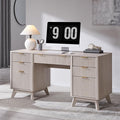 T4TREAM Modern Fluted Executive Desk with Drawers, 60" Home Office Computer Desk with Charging Station & Keyboard Tray, Alder White