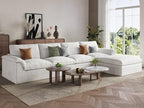 EASE MOOSE Oversized Cloud Couch Sectional Sofa, L-Shaped Large Modular Couch for Living Room, Minimalist Boneless Convertible Couches with Ottoman, 5-Seat Deep Sofas for Bedroom, Chenille (White)