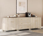 WAMPAT Sideboards Buffet Cabinet, 3-in-1 Wood Wide Credenza Storage Cabinet with Doors and Drawers, Modern Kitchen Coffee Bar Table with Storage for Living Room Dining Room, Natural Oak
