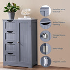 Yaheetech Bathroom Floor Cabinet, Freestanding Storage Organizer Unit Kitchen Cupboard W/ 4 Drawers & Adjustable Shelves, Using for Kitchen/Bathroom, Gray