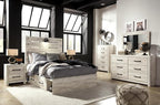 Signature Design by Ashley Cambeck Farmhouse Full Panel Platform Bed with 4 Storage Drawers, Sconce Light and USB Ports, Foundation or Box Spring Not Needed, Whitewash