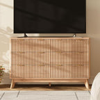 47'' Wide 6 Drawers Dresser for Bedroom,Modern Fluted Vertical Chest with Rounded Corners,Fluted Dresser for Living Room,Hallway, Natural Wood