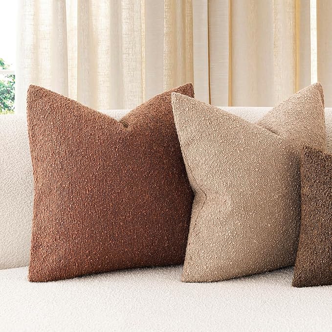 Foindtower Set of 2, Decorative Textured Boucle Throw Pillow Covers Accent Solid Pillow Cases Neutral Soft Cozy Couch Cushion Case for Chair Sofa Bedroom Living Room Home Decor 16x16 Inch Red Taupe
