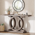 Tribesigns 55-Inch Console Table with Geometric Wood Base, Modern Entryway Table with Thick Tabletop for Living Room, Hallway, Foyer, Brown