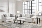 Signature Design by Ashley Maitelynn Contemporary Loveseat with Accent Pillows, Reversible Cushions and Sloped Arms, Light Gray
