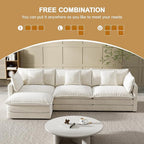 Modular Sectional Sofa, 111.5 Inch L-Shaped Cloud Sofa with Deep Seat Chenille Sofa with Cushions, Three-Self Sectional Sofa for Living Room Apartment,White