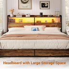 Aheaplus Headboard for King Size Bed Frame, Headboards with Outlets, USB Ports and LED Light, Head Board with Storage, Height Adjustable, Sturdy and Stable Headboard, King Size, Rustic Brown