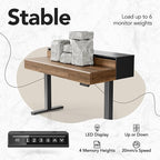 HUANUO Electric Standing Desk with Drawers, 48 Inches Height Adjustable Stand Up Desk with Monitor Shelf, Whole-Piece Board Computer Workstation with 4 Memory Height Settings, Black Walnut