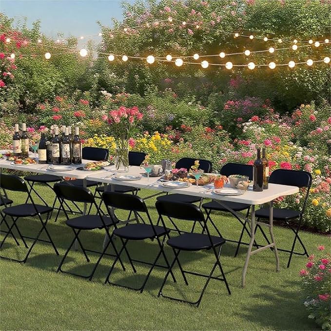 70 Pack Plastic Black Folding Chairs, Portable Stackable Commercial Party Folding Chairs with Steel Frame 350lbs for Home Office Outdoor Indoor Office Wedding Party Event