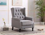 Artechworks Winged Fabric Modern Accent Chair Tufted Arm Club Chair Linen Single Sofa with Wooden Legs Comfy Upholstered for Reading Living Room Bedroom Office,Grey