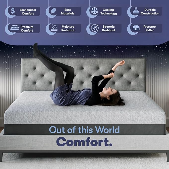 Celestial Sleep Gel Memory Foam Mattress in a Box, Made in The USA, CertiPUR-US® Certified Foam, Oeko-Tex, and Fiberglass-Free Certified Bed, 12 inch Soft - King