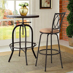 VECELO Adjustable Height Barstools 360 Degree Swivel Sturdy Steel Bistro Pub Chair/Comfortable Round Seat Cushions-Set of 2, Style B, Retro Brown